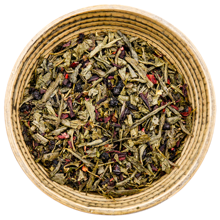 Green tea with blueberry, elderberry, hibiscus, spearmint, and licorice root 